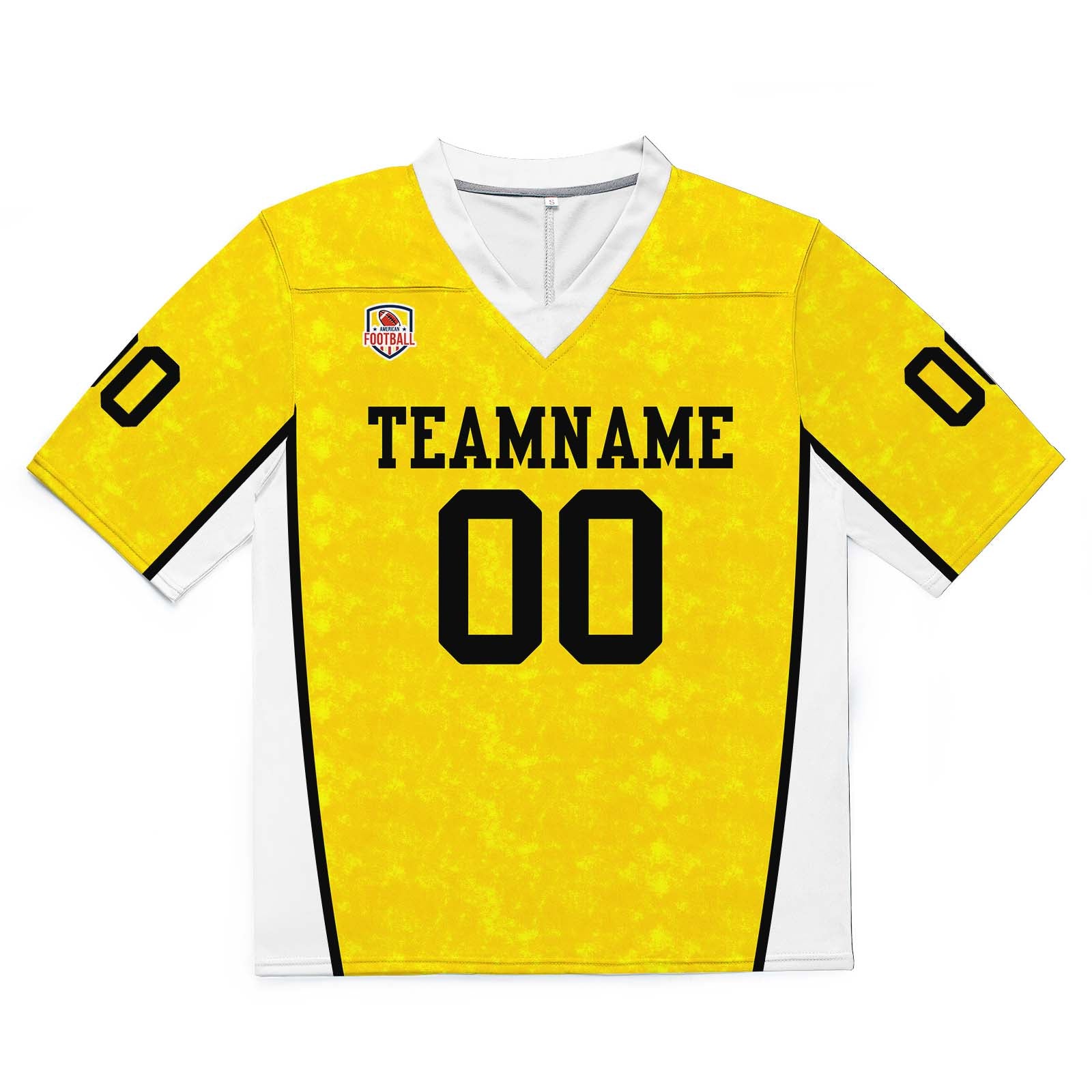 Camiseta de fútbol personalizada con nombre y número del equipo impresos y bordados en color amarillo