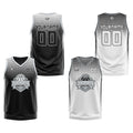 Traje de baloncesto reversible personalizado en negro-blanco y gris para adultos y niños
