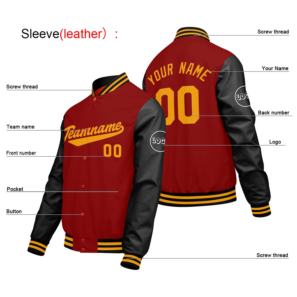 Chaquetas universitarias rojas y negras personalizadas para hombres & mujeres y jóvenes & Chaquetas Letterman personalizadas