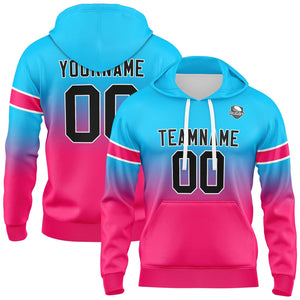Sudadera con capucha personalizada con degradado para hombre-mujer-niña o niño Estampa tu logotipo-nombre y número en azul claro y rosa