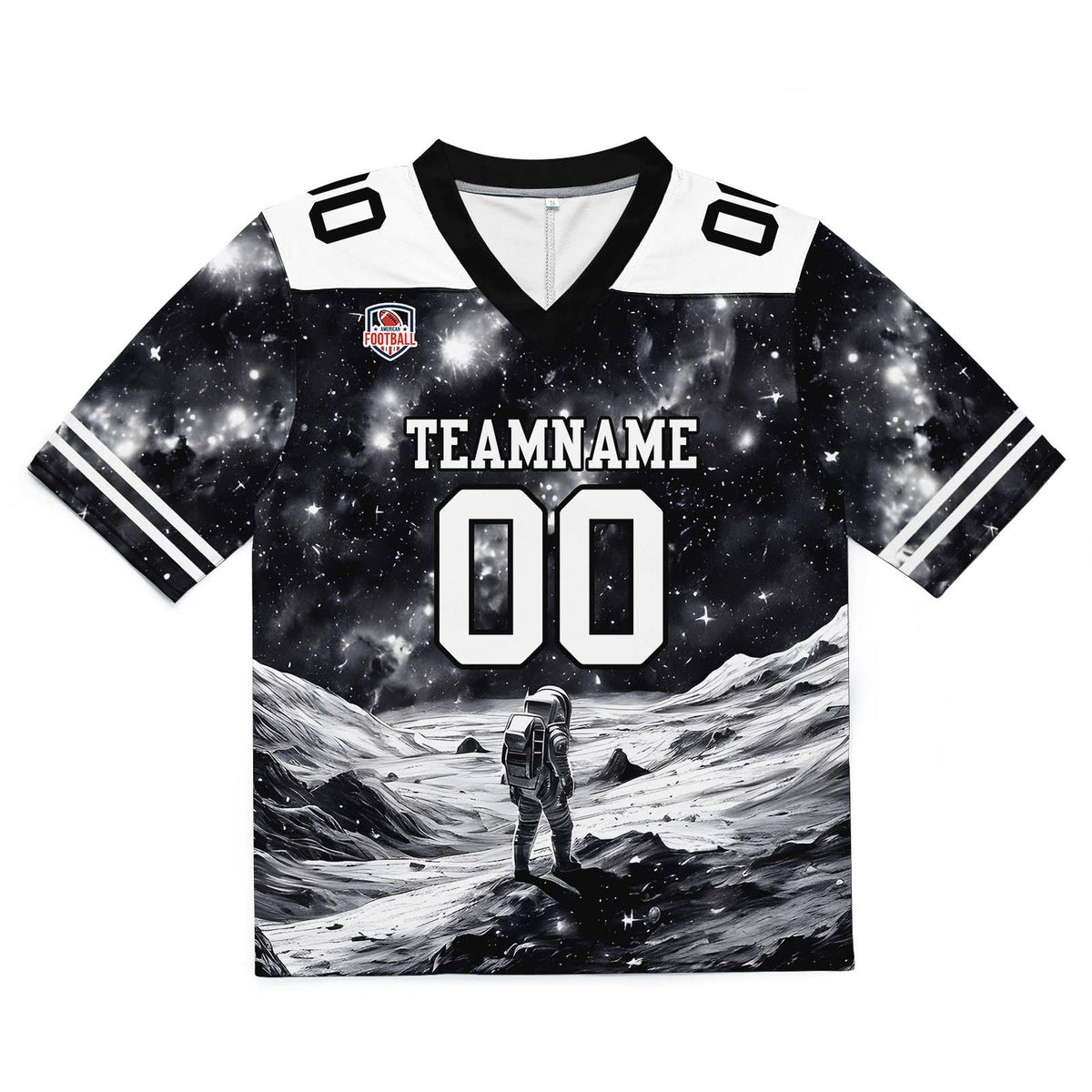 Camiseta de fútbol personalizada con nombre y número del equipo impresos y bordados-en blanco y negro