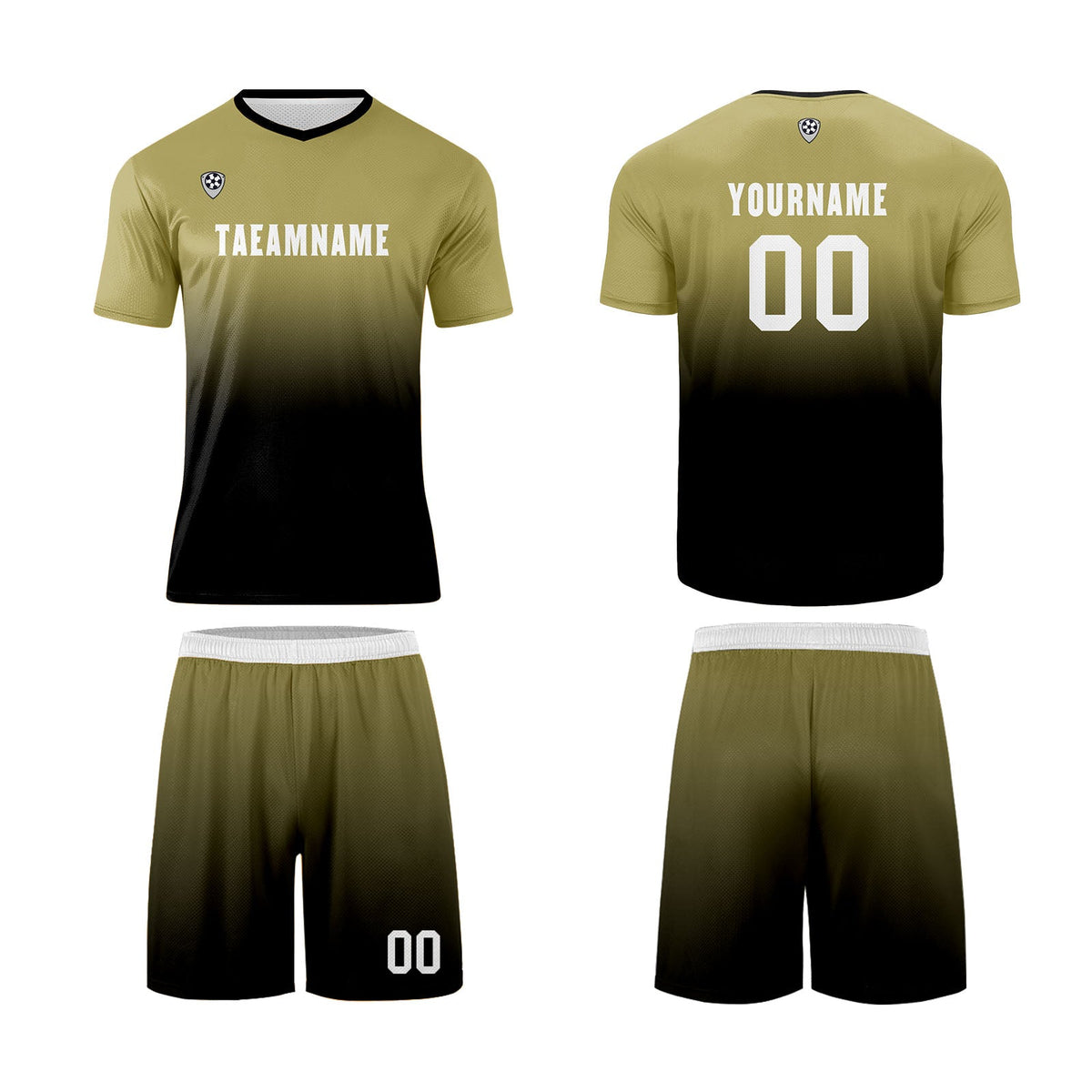Conjunto personalizado de camiseta de uniforme caqui y negra para niños y adultos