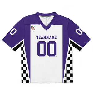 Camiseta de fútbol personalizada con nombre y número del equipo bordados-color morado y blanco