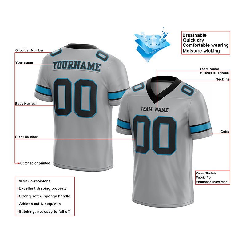 customized  authentic football jersey gray black -panther blue mesh
