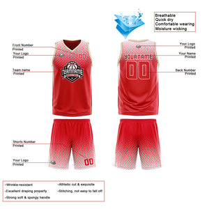 Traje de baloncesto reversible personalizado rojo-azul y dorado para adultos y niños