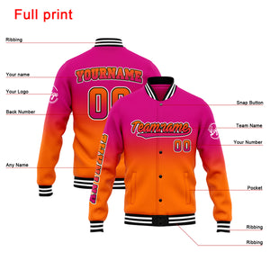 Chaqueta universitaria personalizada estilo Letterman para hombres-mujeres y jóvenes-color rosa y naranja