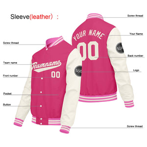 Chaquetas universitarias personalizadas en rosa & crema y blanco para hombres & mujeres y jóvenes & Chaquetas Letterman personalizadas