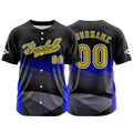 Camiseta de béisbol azul personalizada con botones para hombre mujer adulto y joven Estampado de nombre número y logotipo