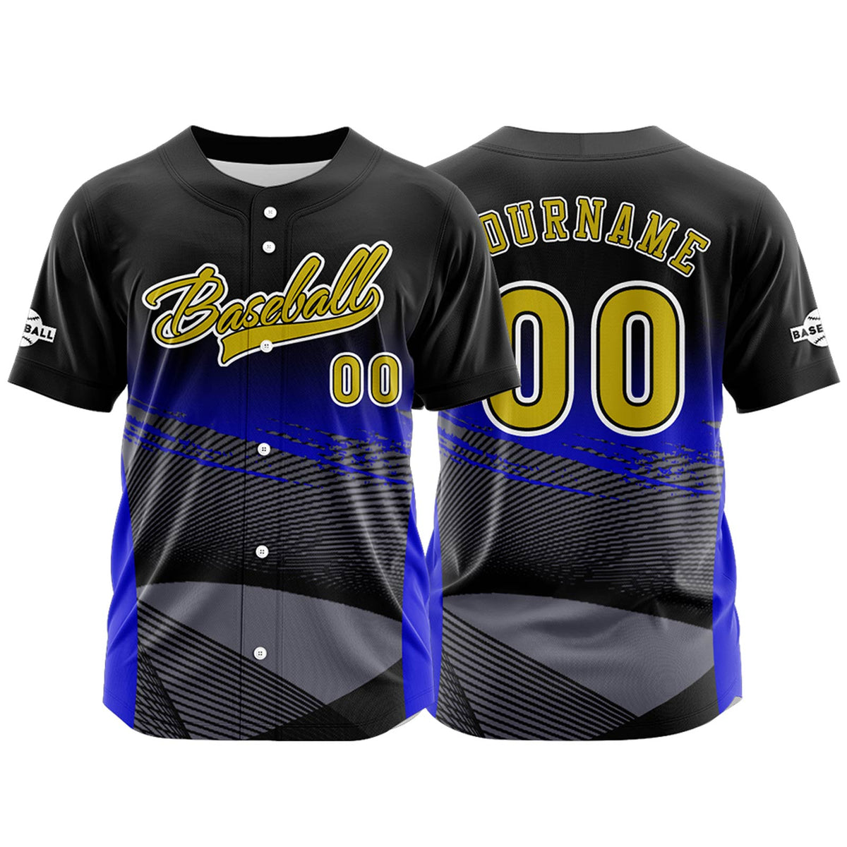 Camiseta de béisbol azul personalizada con botones para hombre mujer adulto y joven Estampado de nombre número y logotipo