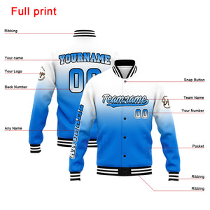 Chaqueta universitaria personalizada estilo Letterman para hombres-mujeres y jóvenes-color blanco y azul
