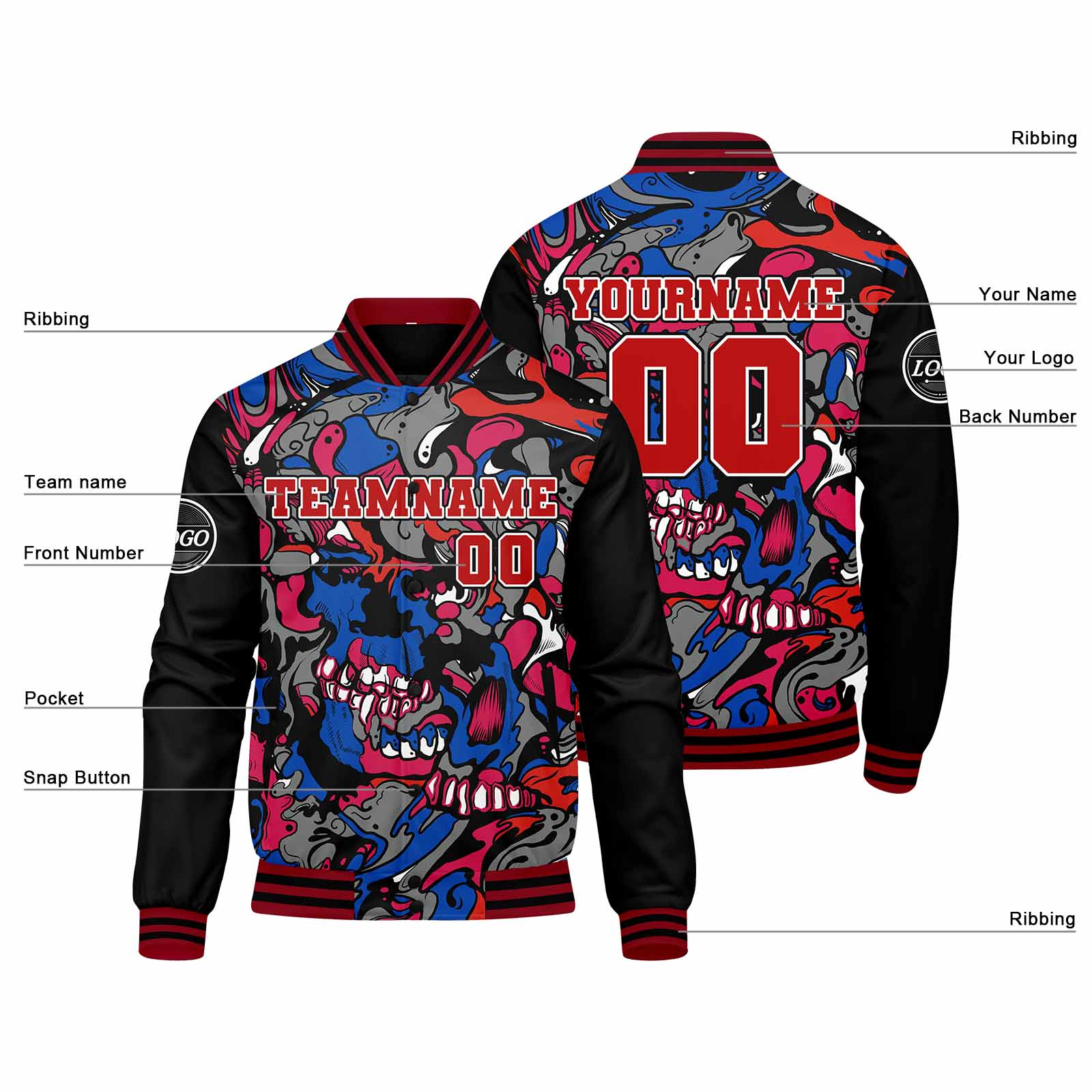 Chaqueta universitaria personalizada estilo Letterman para hombres-mujeres y jóvenes-color rojo y azul marino
