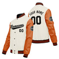 Chaquetas universitarias personalizadas color crema & blanco y naranja para hombres & mujeres y jóvenes & Chaquetas Letterman personalizadas