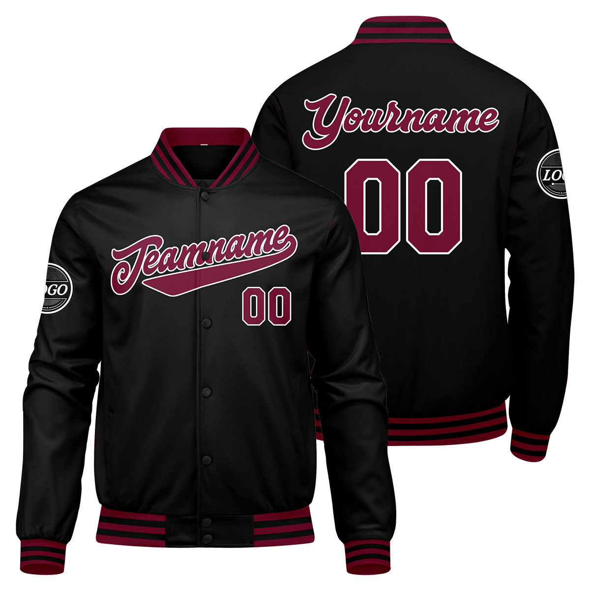 Chaqueta universitaria personalizada estilo Letterman para hombres-mujeres y jóvenes-color carmesí y negro