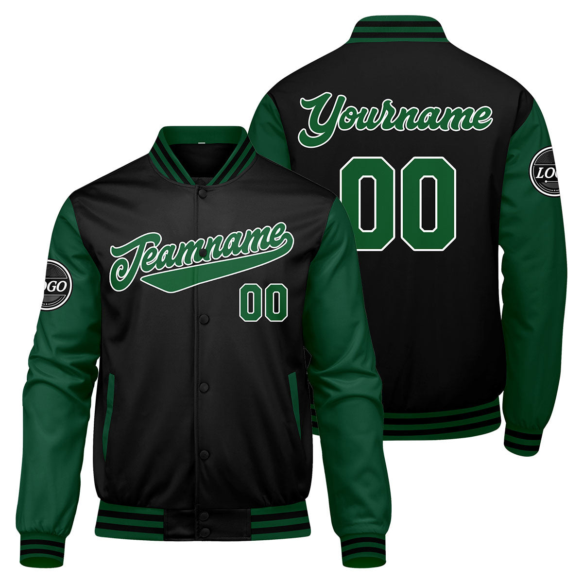 Chaqueta universitaria personalizada estilo Letterman para hombres-mujeres y jóvenes-color verde y negro