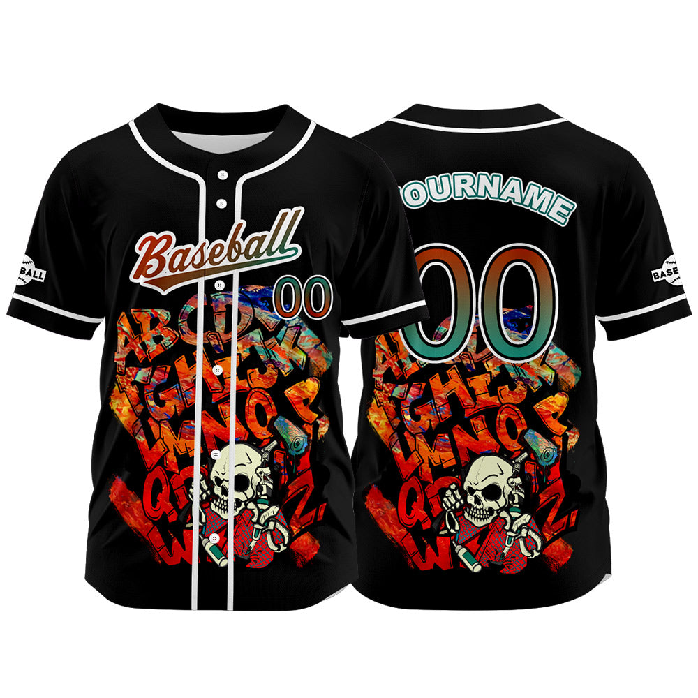 Camiseta de béisbol negra personalizada con botones para hombre mujer adulto y joven Nombre número y logotipo impresos