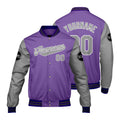 Chaquetas universitarias personalizadas de color morado y gris claro para hombres & mujeres y jóvenes & Chaquetas Letterman personalizadas