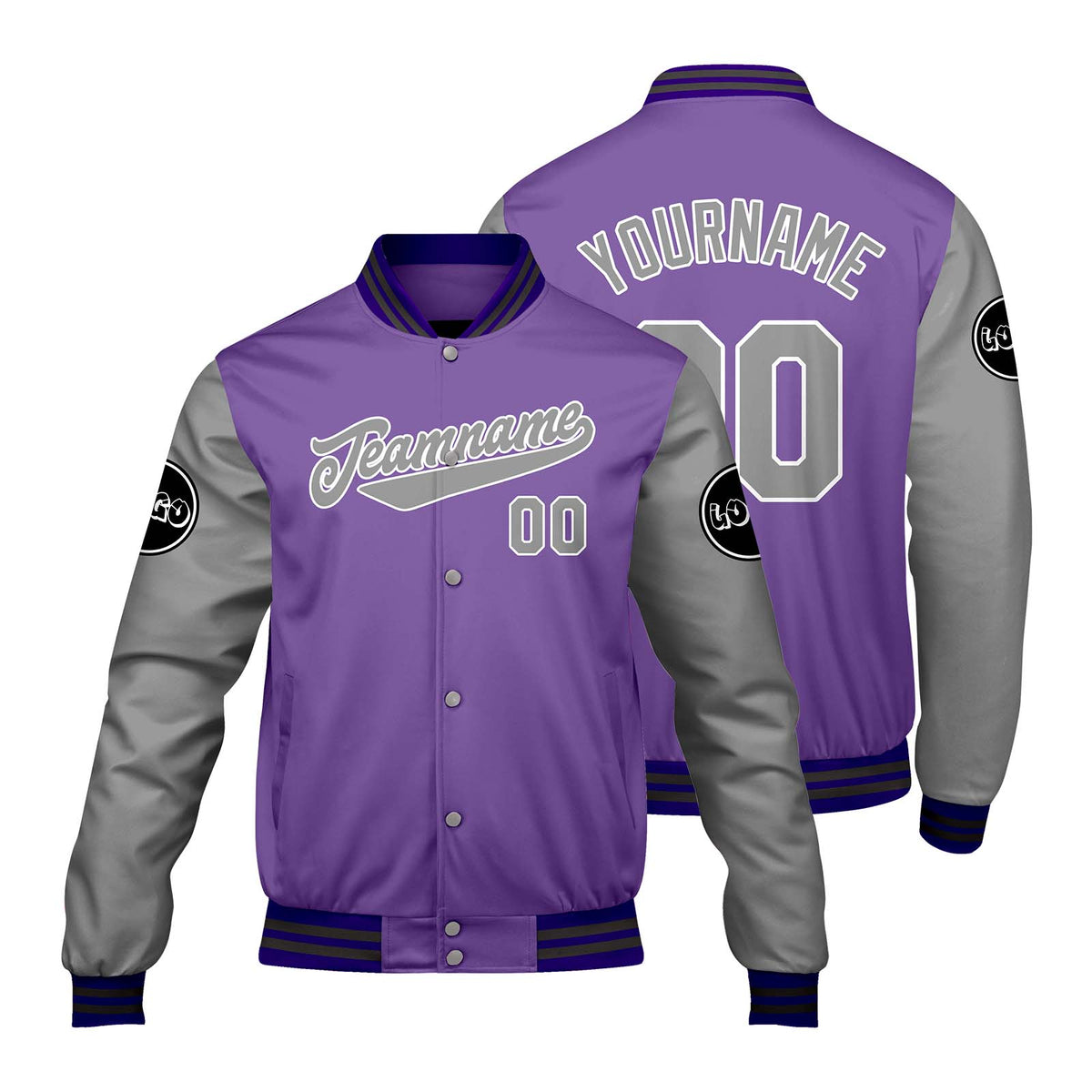 Chaquetas universitarias personalizadas de color morado y gris claro para hombres & mujeres y jóvenes & Chaquetas Letterman personalizadas