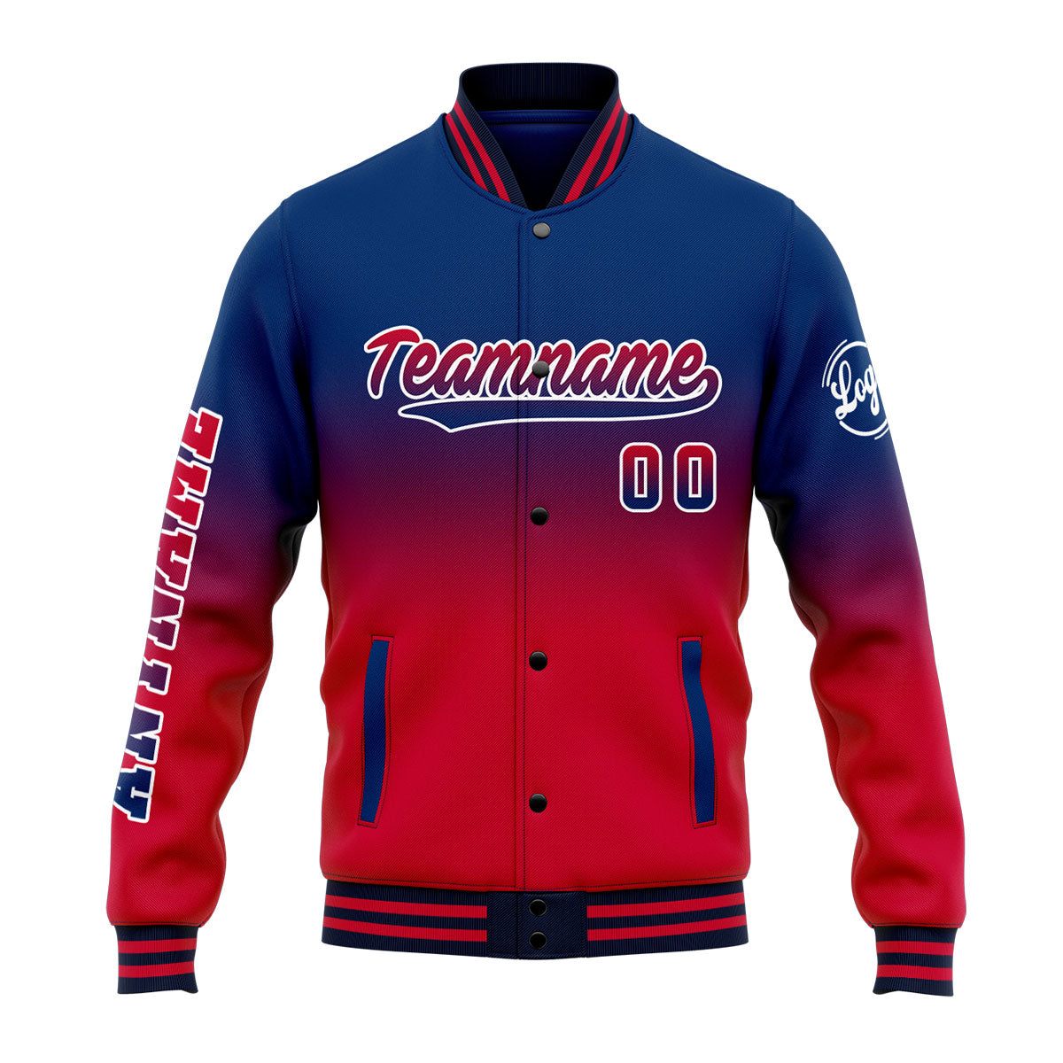 Chaqueta universitaria personalizada estilo Letterman para hombres-mujeres y jóvenes-color azul marino y rojo