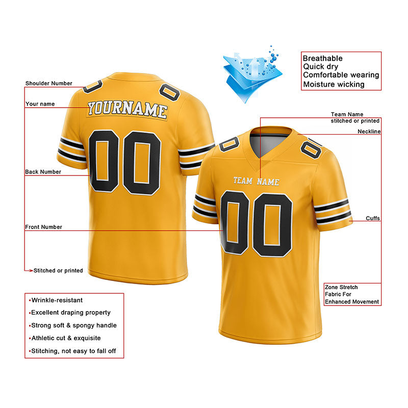 custom authentic football jersey gold black-white mesh
