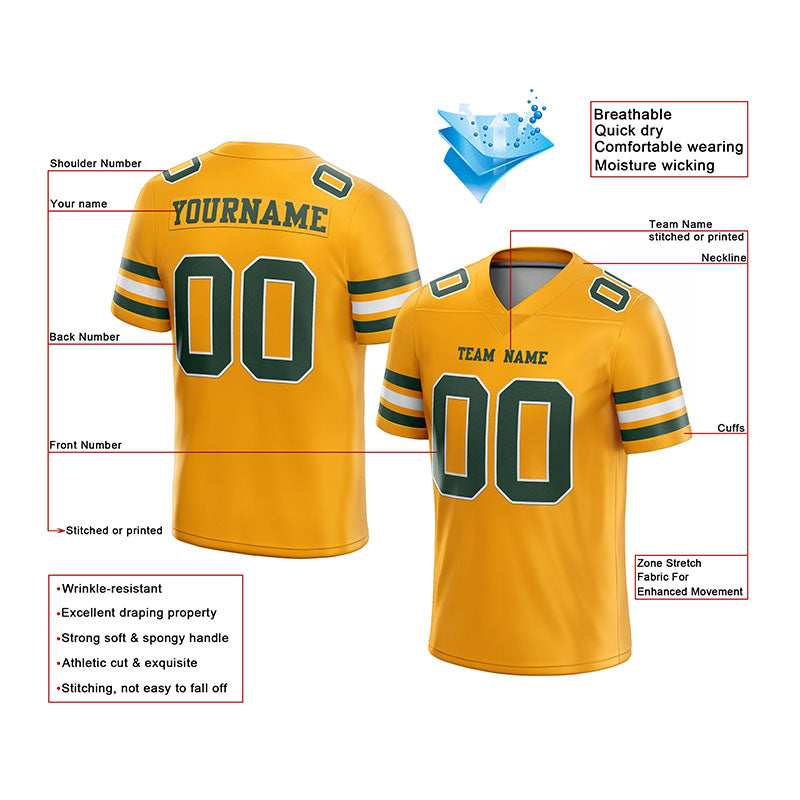 customized authentic football jersey gold green-white mesh
