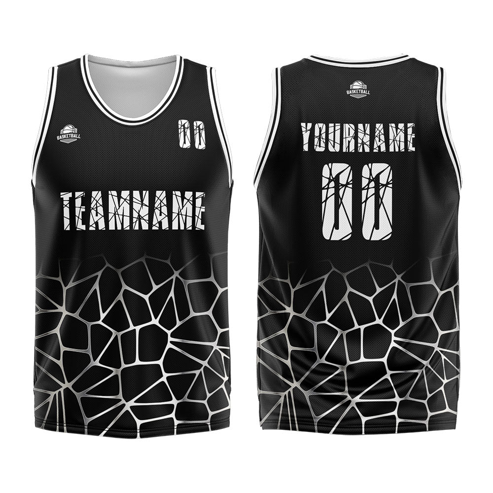Uniforme de baloncesto personalizado en blanco y negro con tu logotipo-nombre y número impresos