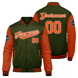 Chaqueta universitaria personalizada estilo Letterman para hombres-mujeres y jóvenes-color verde oliva y naranja