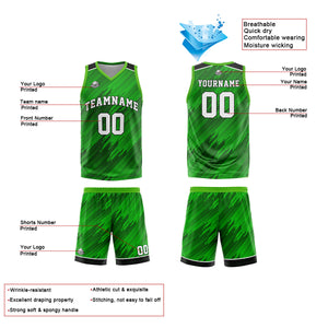 Uniforme de baloncesto verde tipo rayas personalizado con su logotipo-nombre y número impresos