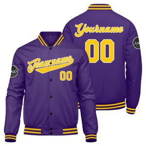 Chaqueta universitaria personalizada estilo Letterman para hombres-mujeres y jóvenes-color morado y amarillo