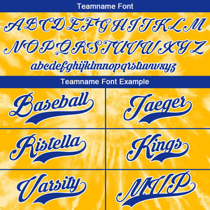 custom full print design authentic yellow tie-dyed baseball jersey
