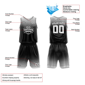 Uniforme de baloncesto personalizado en blanco y negro con tu logotipo-nombre y número impresos