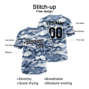 Camiseta de béisbol con dise?o personalizado estampado completo gris y azul