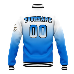Chaqueta universitaria personalizada estilo Letterman para hombres-mujeres y jóvenes-color blanco y azul
