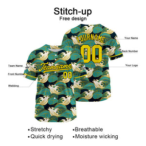 Camiseta de béisbol con dise?o personalizado estampado a todo color verde y amarillo
