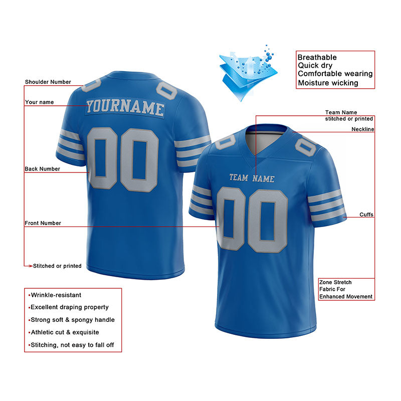 custom authentic football jersey white blue-gray mesh