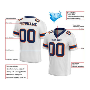 customized  authentic football jersey white navy -orange mesh