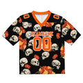 Camiseta de fútbol personalizada con nombre y número del equipo bordados y estampados en color naranja (calavera)