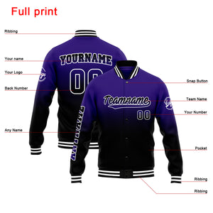 Chaqueta universitaria personalizada estilo Letterman para hombres-mujeres y jóvenes-color morado y negro