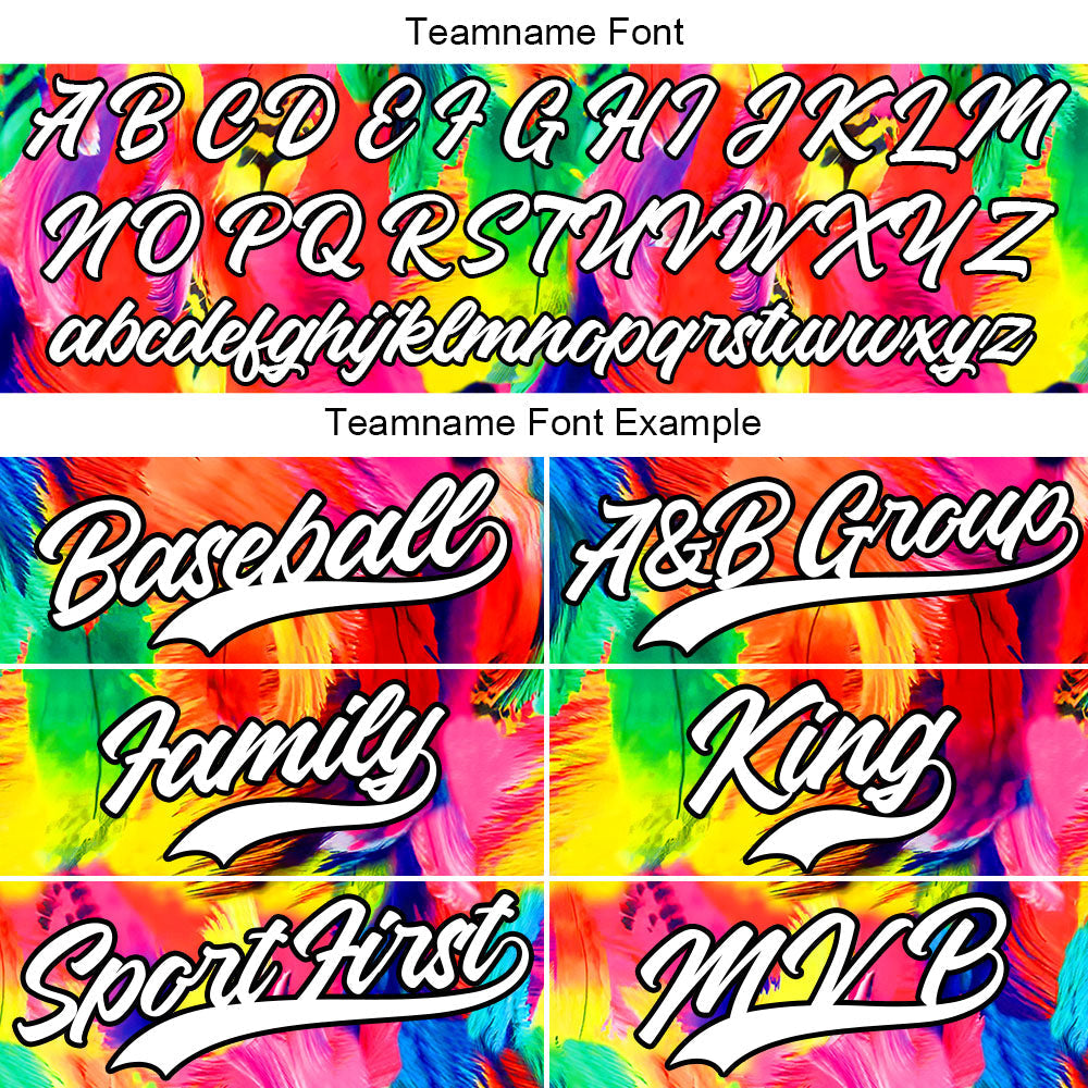 Dise?o personalizado de camiseta de béisbol con estampado completo y plumas coloridas