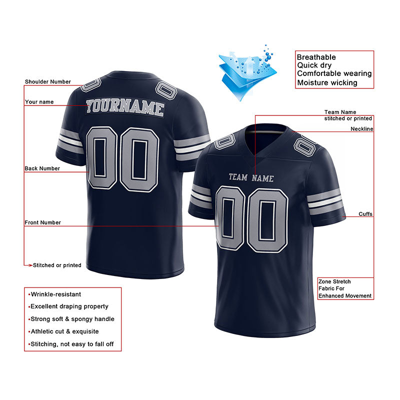 customized  authentic football jersey navy gray-white mesh