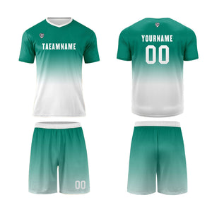 Conjunto personalizado de camiseta de uniforme verde oscuro y blanco para niños y adultos