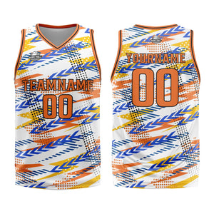 Uniforme de baloncesto personalizado blanco y naranja con tu logotipo-nombre y número impresos