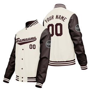 Chaquetas universitarias personalizadas en color crema & blanco y marrón para hombres & mujeres y jóvenes & Chaquetas Letterman personalizadas