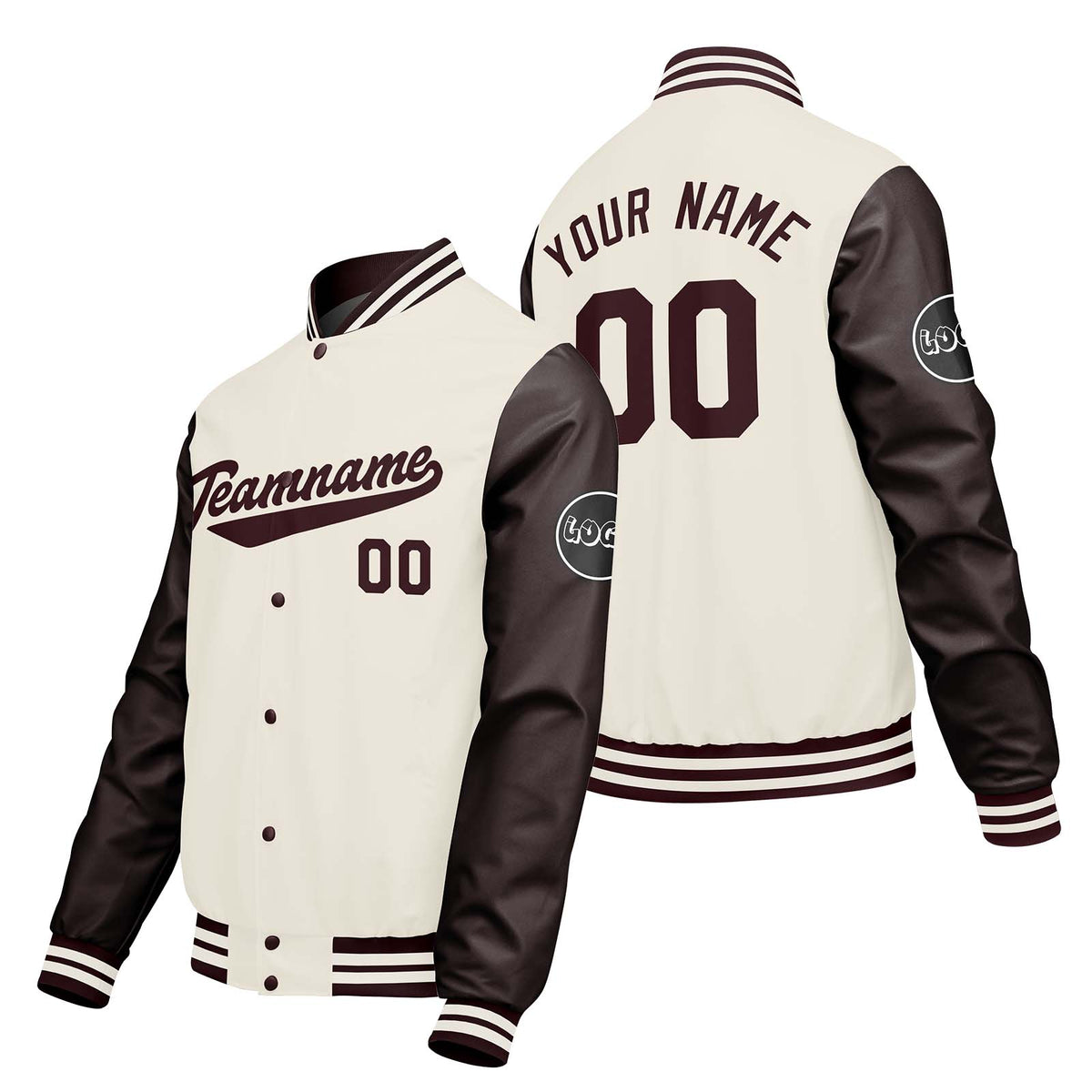 Chaquetas universitarias personalizadas en color crema & blanco y marrón para hombres & mujeres y jóvenes & Chaquetas Letterman personalizadas