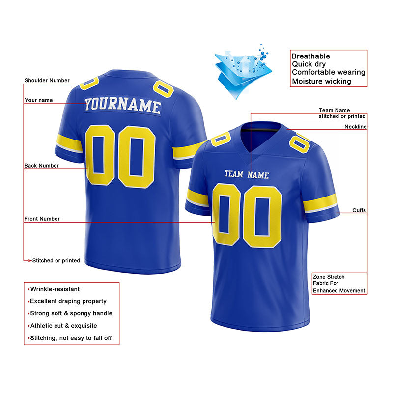 customized authentic football jersey white blue-yellow mesh