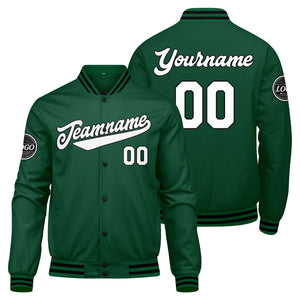 Chaqueta universitaria personalizada estilo Letterman para hombres-mujeres y jóvenes en verde-negro y blanco