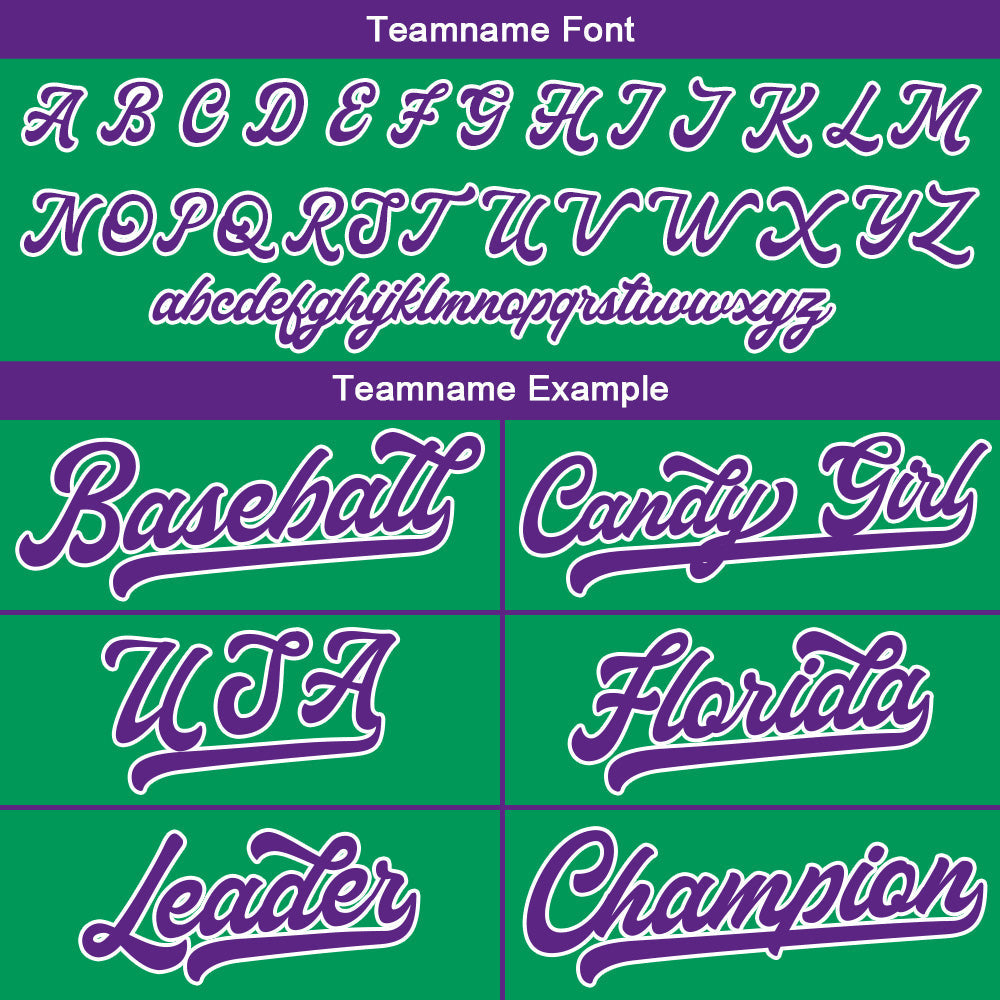 Camiseta de béisbol personalizada con diseño bordado & estilo hip hop & color verde y morado