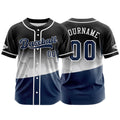 Camiseta de béisbol personalizada negra y azul con botones para hombre mujer adulto y joven Estampado de nombre número y logotipo