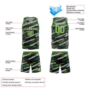 Uniforme de baloncesto personalizado en negro y verde con tu logotipo-nombre y número impresos