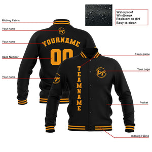 Chaquetas universitarias impermeables negras y amarillas personalizadas con nombre-número y logotipo bordados a medida
