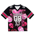 Camiseta de fútbol personalizada con nombre y número del equipo bordados y estampados-estilo grafiti con calavera rosa